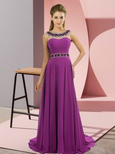 Sexy Sleeveless Brush Train Beading Zipper Prom Dress