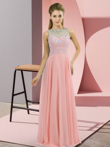 Pink Empire Beading Evening Dress Zipper Chiffon Sleeveless Floor Length