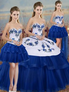Embroidery and Bowknot Quinceanera Dresses Royal Blue Lace Up Sleeveless Floor Length