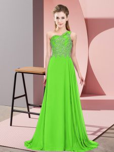 Dramatic Green Sleeveless Floor Length Beading Side Zipper Prom Dresses