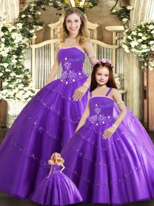 Top Selling Purple Quinceanera Dresses Sweet 16 and Quinceanera with Beading Strapless Sleeveless Lace Up