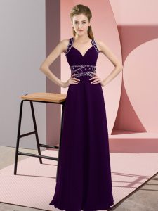 Artistic Beading Prom Dresses Purple Backless Sleeveless Floor Length
