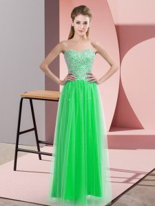 Beading Evening Outfits Green Lace Up Sleeveless Floor Length