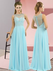 Clearance Aqua Blue Empire Chiffon High-neck Sleeveless Beading Floor Length Zipper Evening Dress
