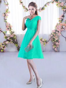 Dramatic Ruching Court Dresses for Sweet 16 Turquoise Lace Up Cap Sleeves Mini Length