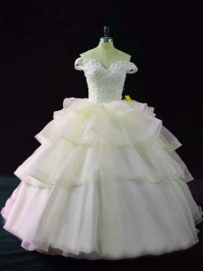 Organza Sleeveless Sweet 16 Quinceanera Dress Brush Train and Beading and Ruffled Layers