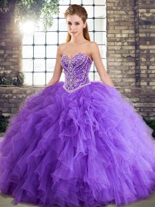 Best Selling Ball Gowns Sweet 16 Dresses Lavender Sweetheart Tulle Sleeveless Floor Length Lace Up