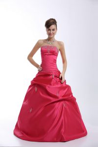 Hot Pink Lace Up Sweetheart Appliques Quince Ball Gowns Taffeta Sleeveless