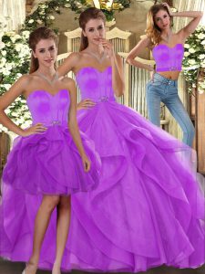 Exquisite Ball Gowns Vestidos de Quinceanera Lilac Sweetheart Tulle Sleeveless Floor Length Lace Up