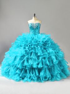 Fantastic Sleeveless Lace Up Floor Length Ruffles and Sequins Quinceanera Gowns