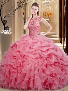 Sleeveless Lace Up Floor Length Beading and Ruffles and Pick Ups Quince Ball Gowns