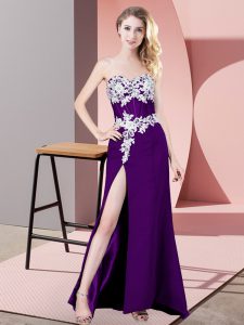 Dramatic Sleeveless Floor Length Lace and Appliques Zipper Evening Dress with Purple