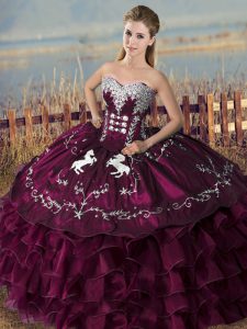 High End Purple Lace Up Quinceanera Dress Embroidery and Ruffles Sleeveless Floor Length