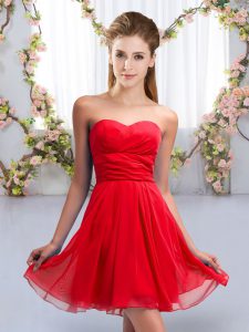 Red Empire Sweetheart Sleeveless Chiffon Mini Length Lace Up Ruching Quinceanera Court Dresses