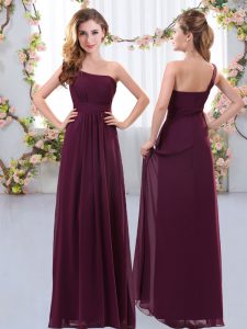 Gorgeous Burgundy Zipper Dama Dress Ruching Sleeveless Floor Length