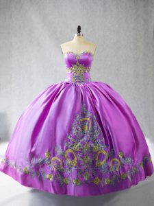 Lovely Lilac Sleeveless Embroidery Quinceanera Gown