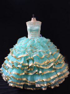 Admirable Apple Green Sleeveless Organza Lace Up Vestidos de Quinceanera for Sweet 16 and Quinceanera