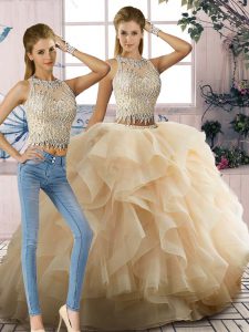 Ideal Champagne Sleeveless Tulle Zipper Sweet 16 Dresses for Sweet 16 and Quinceanera