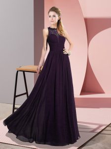 Charming Dark Purple Sleeveless Chiffon Zipper Dress for Prom for Prom and Party
