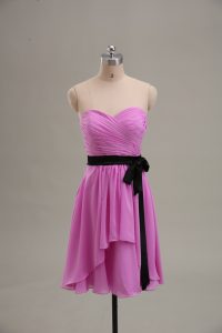 Fashion Lilac Empire Sweetheart Sleeveless Chiffon Knee Length Zipper Ruching Prom Evening Gown
