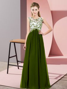 Custom Fit Floor Length Olive Green Court Dresses for Sweet 16 Scoop Sleeveless Zipper