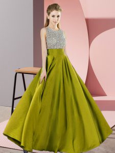 Sleeveless Floor Length Beading Backless Prom Gown with Olive Green