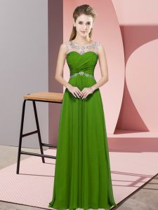 Dramatic Floor Length Empire Sleeveless Green Evening Dress Backless
