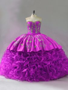 Sleeveless Brush Train Lace Up Beading and Embroidery and Ruffles Quinceanera Dress