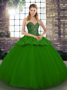 Deluxe Green Sweet 16 Dresses Military Ball and Sweet 16 and Quinceanera with Beading and Appliques Sweetheart Sleeveless Lace Up
