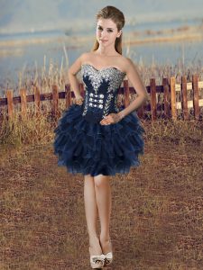 Classical Navy Blue Sleeveless Organza Lace Up Prom Gown for Prom and Party