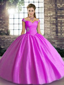 Simple Sleeveless Floor Length Beading Lace Up Sweet 16 Dresses with Lilac