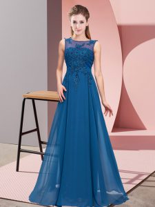 Floor Length Blue Dama Dress Scoop Sleeveless Zipper