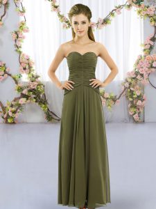 Olive Green Dama Dress Wedding Party with Ruching Sweetheart Sleeveless Lace Up