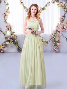 Scoop Sleeveless Side Zipper Vestidos de Damas Yellow Green Tulle