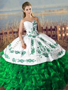 Vintage Sweetheart Lace Up Quince Ball Gowns Dark Green Satin and Organza