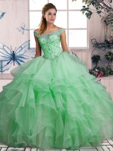 Best Sleeveless Lace Up Floor Length Beading and Ruffles Sweet 16 Dresses