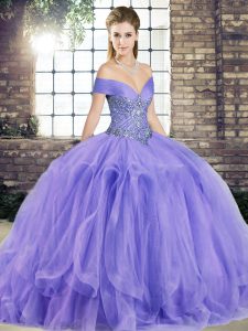 Floor Length Ball Gowns Sleeveless Lavender 15 Quinceanera Dress Lace Up