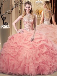 Floor Length Ball Gowns Sleeveless Peach Quinceanera Dress Zipper