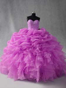 Romantic Lilac Sleeveless Floor Length Beading and Ruffles and Pick Ups Lace Up Vestidos de Quinceanera