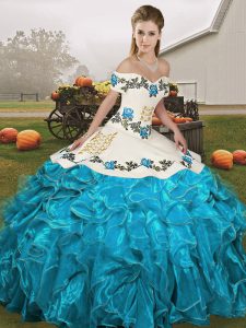 Sleeveless Lace Up Floor Length Embroidery and Ruffles Sweet 16 Quinceanera Dress