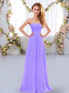 Lavender Empire Ruching Court Dresses for Sweet 16 Lace Up Chiffon Sleeveless Floor Length