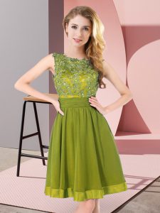 Hot Sale Mini Length Olive Green Damas Dress Scoop Sleeveless Backless
