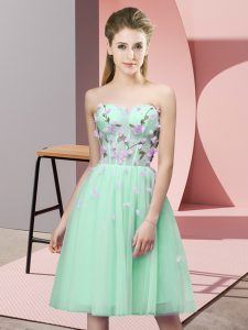 Appliques Quinceanera Court of Honor Dress Apple Green Lace Up Sleeveless Knee Length