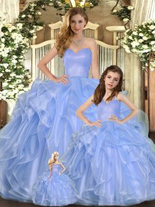 Edgy Lavender 15 Quinceanera Dress Military Ball and Sweet 16 and Quinceanera with Ruffles Sweetheart Sleeveless Lace Up