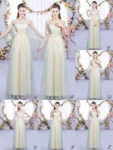 Cute Champagne Lace Up Quinceanera Dama Dress Lace and Bowknot Sleeveless Floor Length
