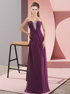 Floor Length Zipper Dark Purple for Prom and Party with Beading
