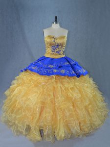 Gold Quinceanera Dresses Sweetheart Sleeveless Brush Train Lace Up