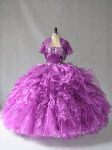 High Class Purple Vestidos de Quinceanera Sweet 16 and Quinceanera with Beading and Ruffles Strapless Sleeveless Lace Up