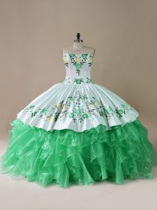 High Class Organza Sleeveless Quinceanera Gown Brush Train and Embroidery