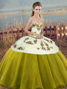 Olive Green Sweetheart Lace Up Embroidery and Bowknot Ball Gown Prom Dress Sleeveless